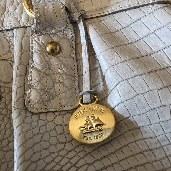 BRAHMIN Eloise Roses Large Shoulder Bag White Croc Leather Purse Vintage Rare - Picture 3 of 16